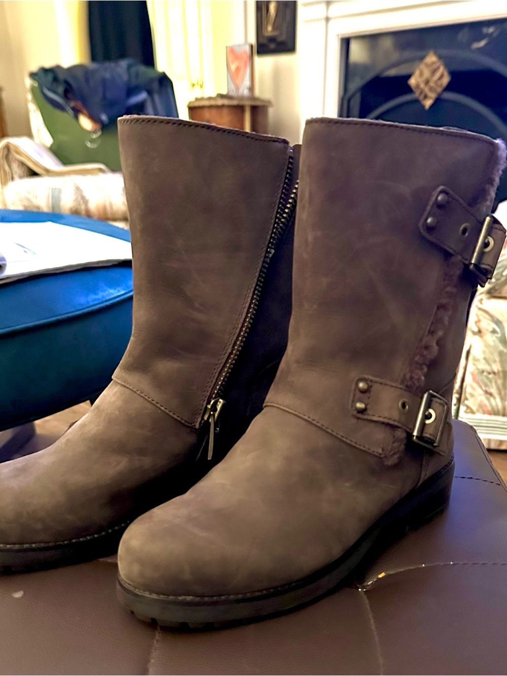 Brown Suede UGG Buckle Ankle Boots